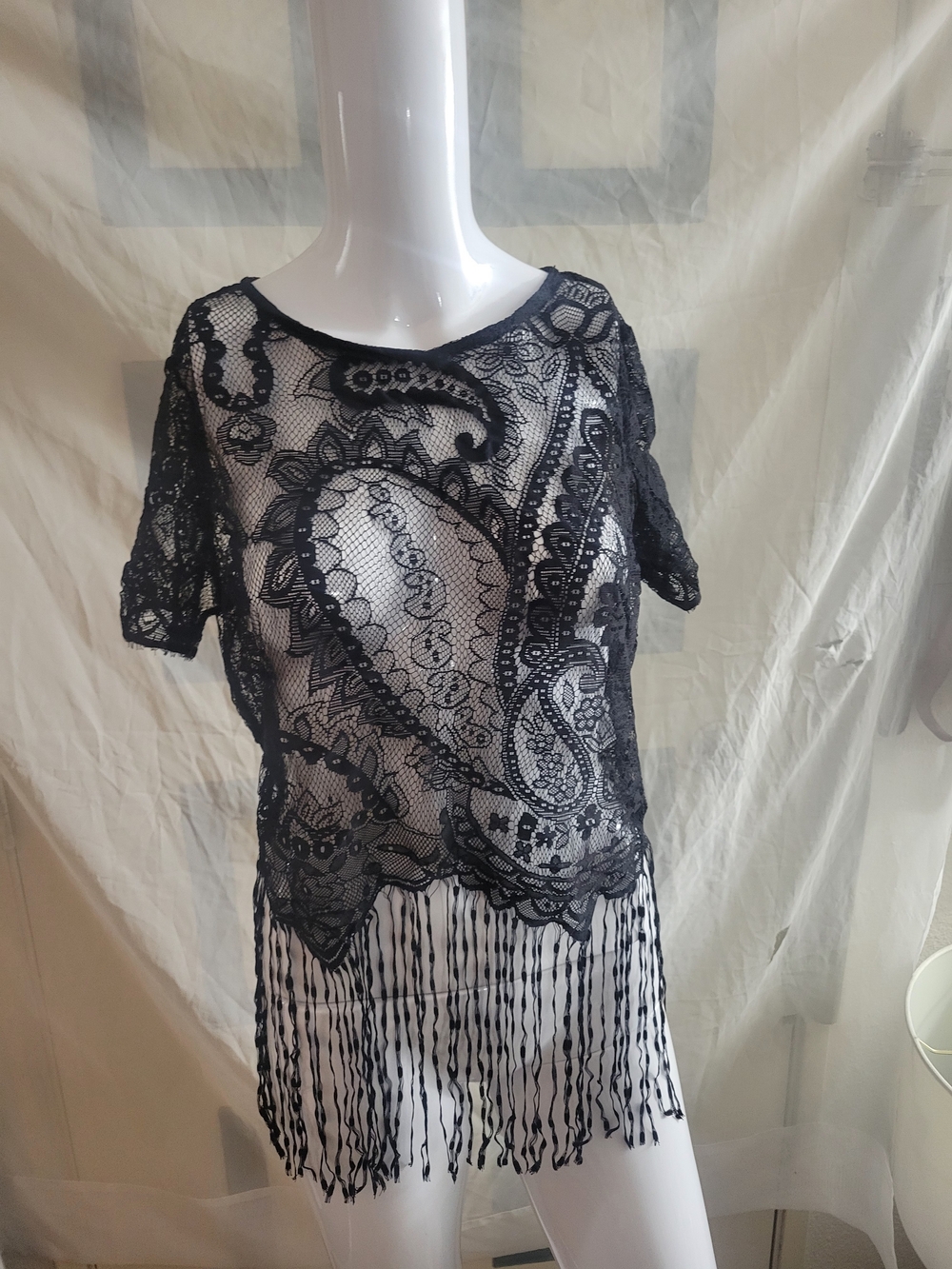 Idyllwind Miranda Lambert Black Lace Fringe Short-Sleeve Women's Top